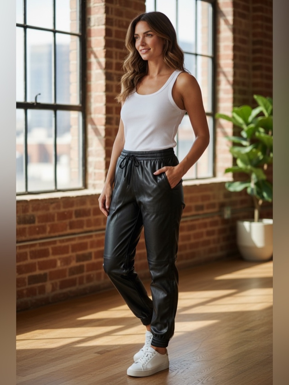 Zara Faux Leather Jogger Pants - Black
